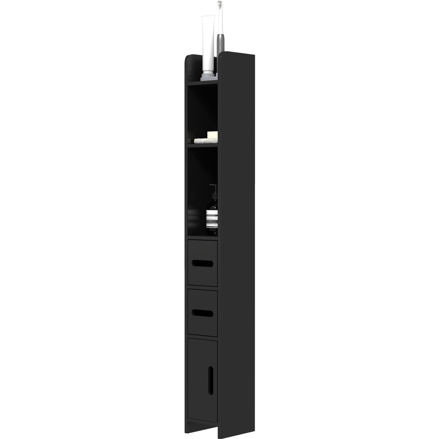 kleankin Badezimmerschrank mit Regalen und Schränken, Hochwertiger platzsparender Holz-Badezimmerschrank, 15x17x120cm, Schwarz Aosom
