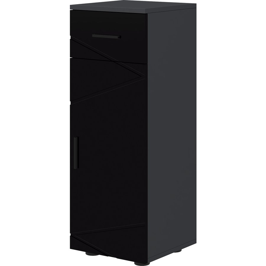 kleankin Badezimmerschrank mit Schublade und verstellbarem 2-Stufen-Schrank, Holz Badezimmerschrank, 30x30x82 cm, Schwarz und Dunkelgrau Aosom