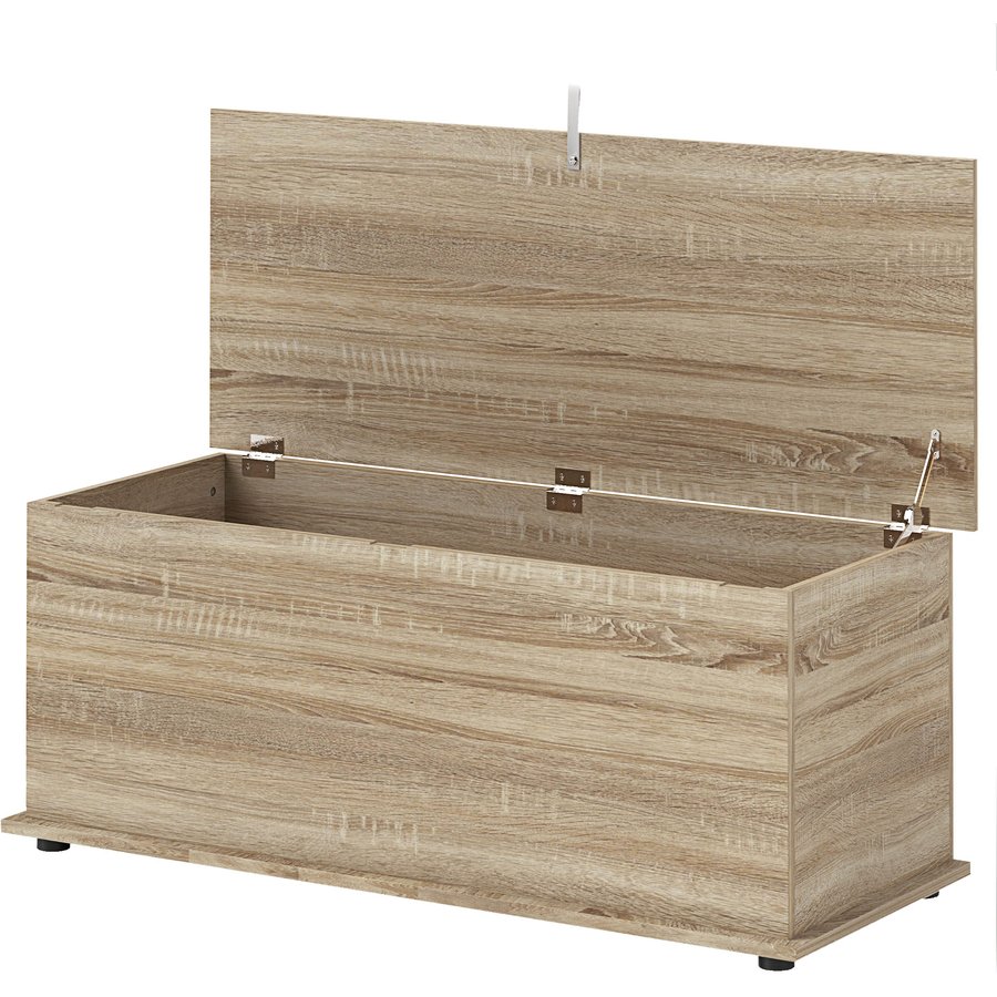 HOMCOM Aufbewahrungsbox, Aufbewahrungsbank mit klappbarem Deckel und Sicherheitsscharnieren, Schuhsitzbank für Flur, Schlafzimmer, Wohnzimmer, 100 x 40 x 40 cm, Naturholz Aosom