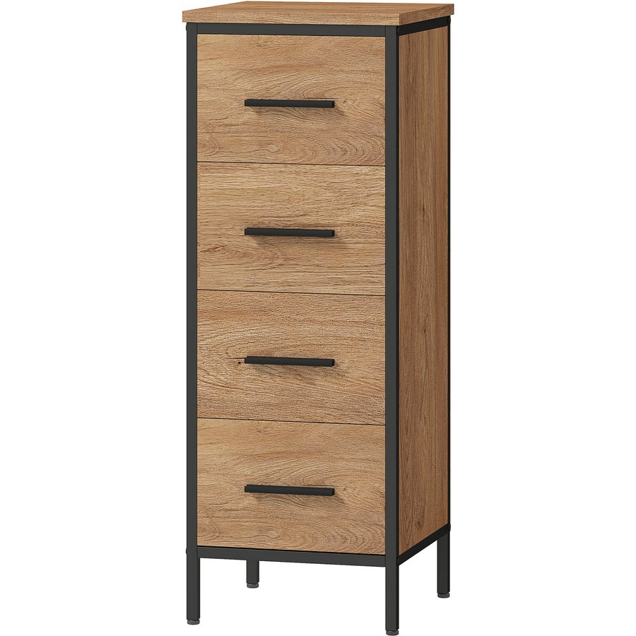 HOMCOM Schmaler Badezimmerschrank mit 4 Schubladen und Stahlstruktur, Badekommode, Küche, Wohnzimmer, 30 x 30 x 82 cm, Eiche Aosom