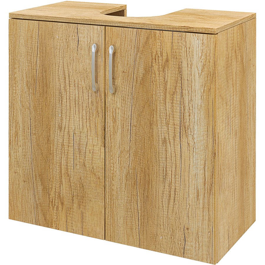 HOMCOM Badezimmer Unterschrank Modern, Hängeschrank mit 2 Türen und 2 Regalen und U-Aussparung aus Holz, Naturfarbe Aosom