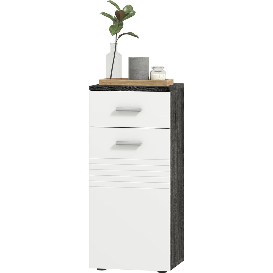 kleankin Badezimmerschrank mit Schublade und einer Tür, platzsparender Holzschrank für Esszimmer, Wohnzimmer, Küche, 35x30x77,5 cm, Weiß und Schwarz Aosom