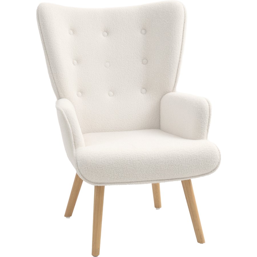 HOMCOM Loungesessel aus Bouclé-Stoff, moderner gepolsterter Ohrensessel mit Holzbeinen, Armlehnen und ergonomischer Rückenlehne, für Esszimmer, Wohnzimmer, Schlafzimmer, Büro, Beige Aosom