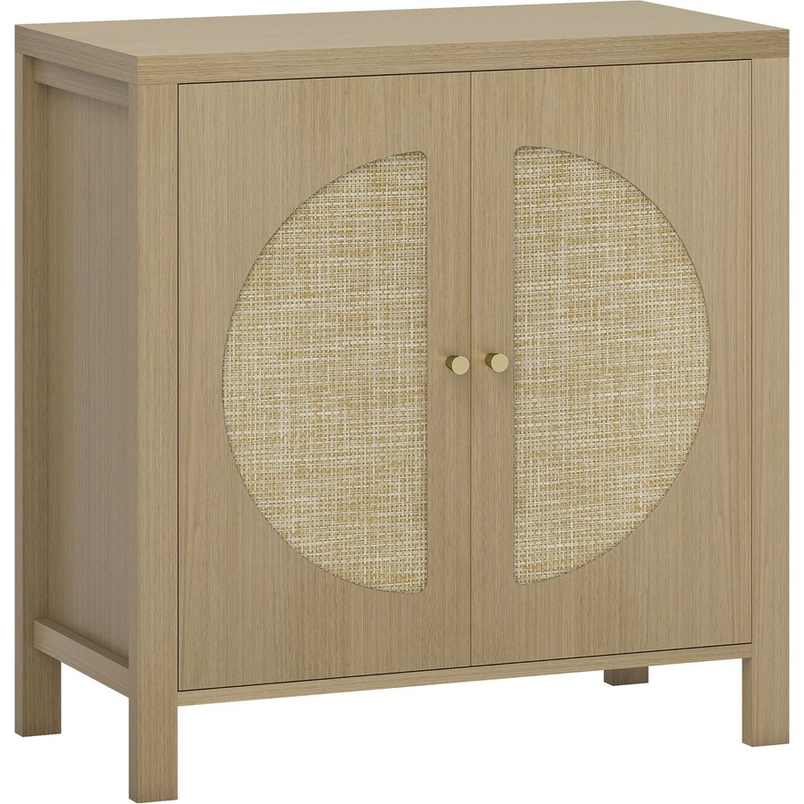 HOMCOM Küchenschrank mit 2 Türen aus synthetischem Rattan, Küchenzubehör mit verstellbarem Regal und 2 Griffen, Buffetschrank für Esszimmer, Wohnzimmer, 75x38x77 cm, Naturholz Aosom