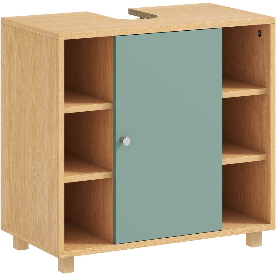 HOMCOM Waschbeckenunterschrank, Badezimmerunterschrank mit 6 offenen Regalen und Soft-Close-Tür für Waschbecken mit oder ohne Säule, 60 x 33 x 57 cm, grün Aosom