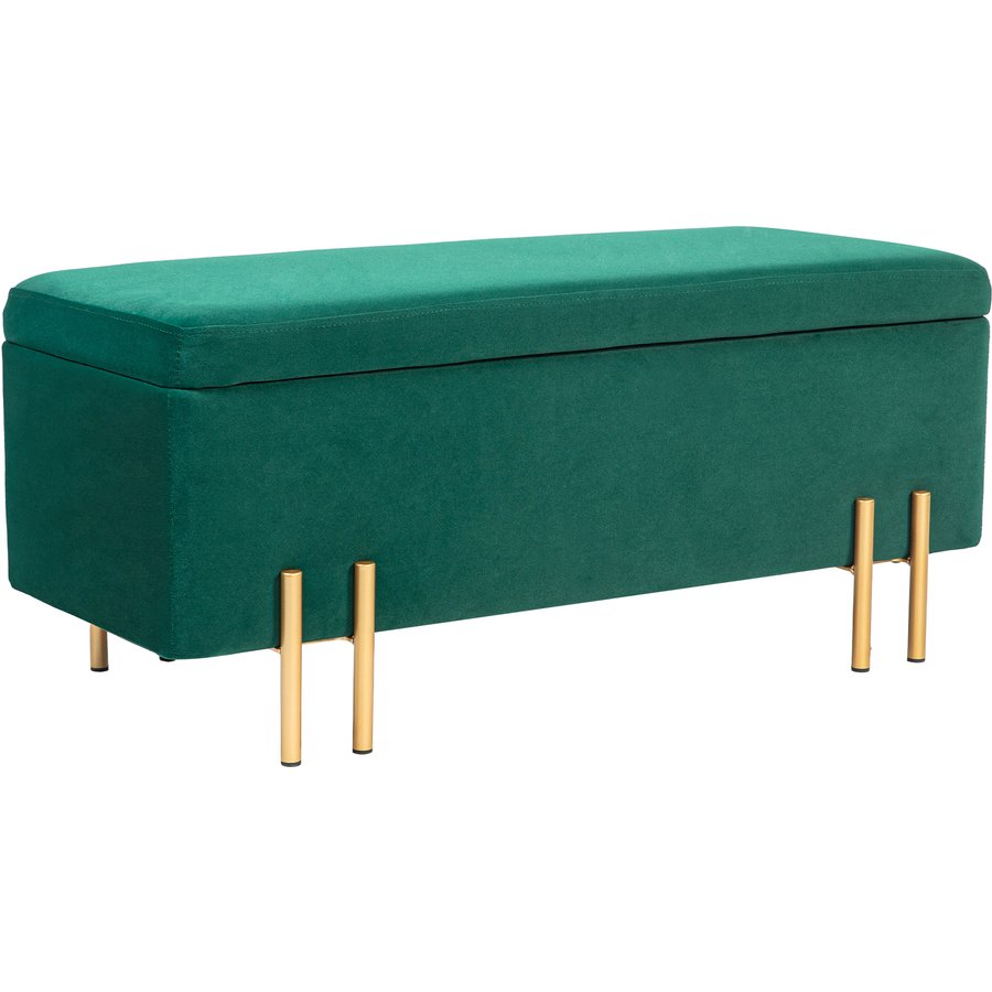 HOMCOM Sitzbank, Polsterbank mit Stauraum, Truhenbank, Stoff, Metall, Gummiholz, Schaumstoff, Grün, 100 x 40 x 42 cm Aosom