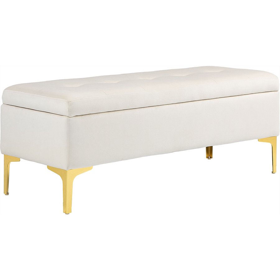 HOMCOM Sitzbank mit Stauraum Polsterbank Samtoptik Metallbeine Bettbank für Wohnzimmer Schlafzimmer Flur 120 x 44 x 44,5 cm Beige Aosom.de