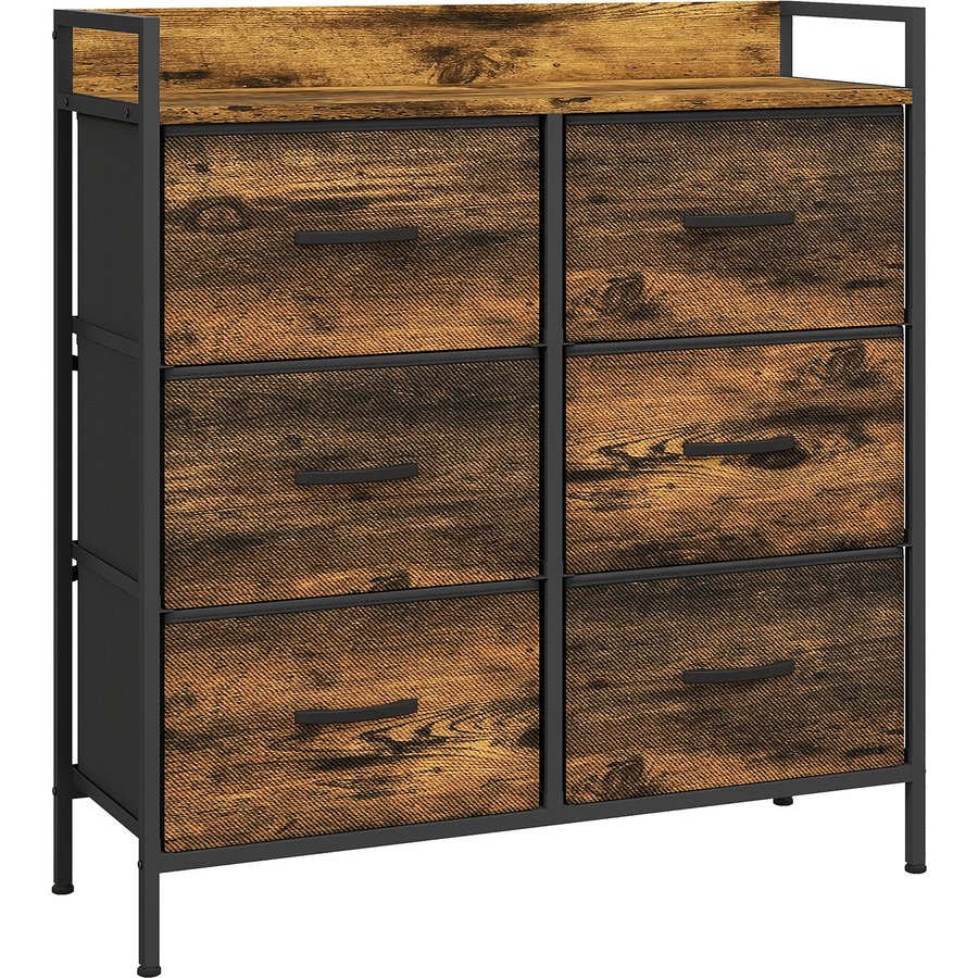 HOMCOM Kommode mit 6 Stoffschubladen – Faltboxen, pulverbeschichteter Stahl, Industrial, 79 x 29 x 85 cm, Rustikabraun Aosom
