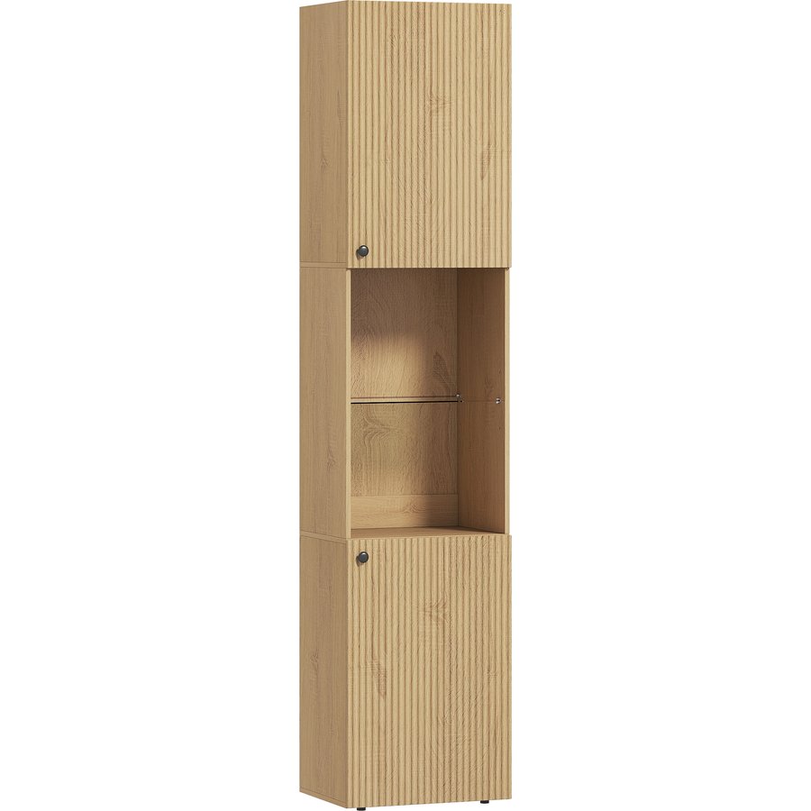 HOMCOM Hochschrank fürs Bad, schmaler 6‑Ebenen Schrank mit 2 Türen, Glasboden, verstellbare Einlegeböden, 40×31×182 cm, Eiche‑Optik Aosom