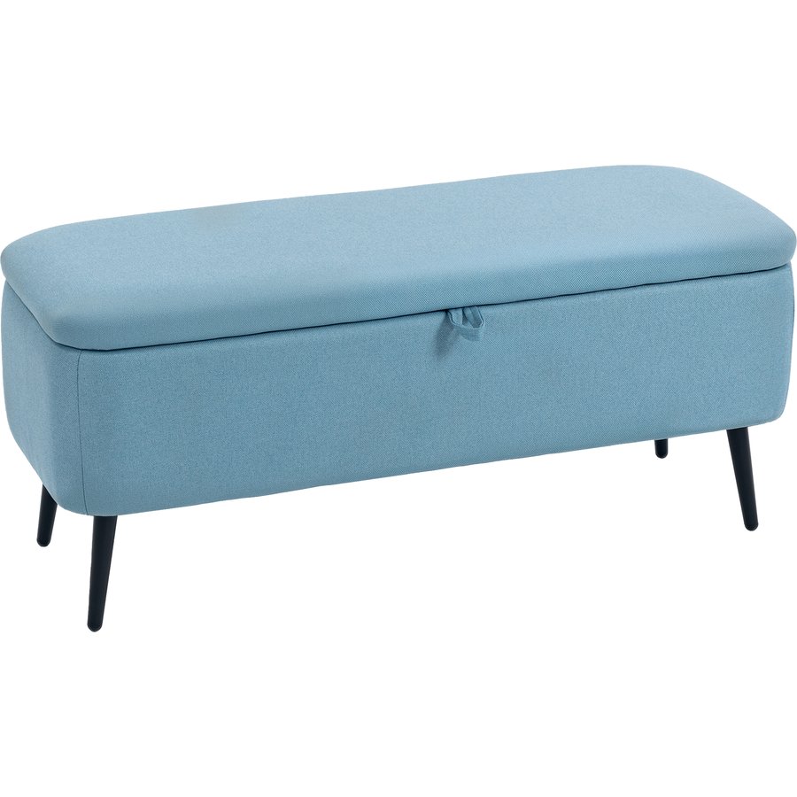 HOMCOM Aufbewahrungs-Pouf Aufbewahrungsbank mit Synthetik-Leinen-Bezug, klappbarem Deckel und Stahlbeinen für Schlafzimmer Wohnzimmer Flur Tragfähigkeit 150 kg 101x38,5x44,5 cm Hellblau Aosom