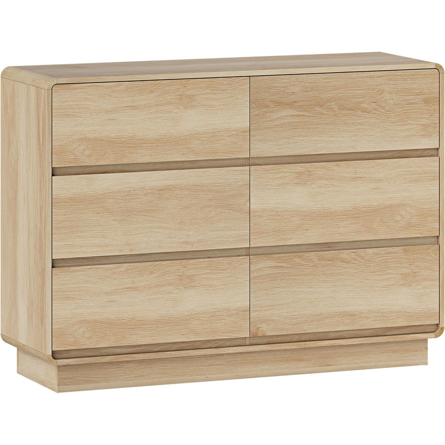 HOMCOM Anrichte mit 6 Schubladen, Kommode mit abgerundeten Kanten, Sideboard für Wohnzimmer, Küche, Flur, Büro, Natur, 120x38x86 cm Aosom