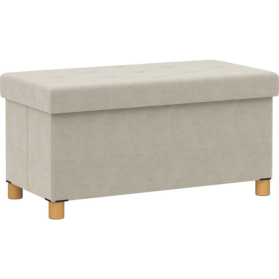 HOMCOM Aufbewahrungs-Pouf, Klappbare Aufbewahrungsbank, Fassungsvermögen 67 l, 76x38x38 cm, Bezogen mit Samt, Aufbewahrungstruhe für Schlafzimmer, Tragfähigkeit 120 kg, für Wohnzimmer, Flur, Creme Aosom