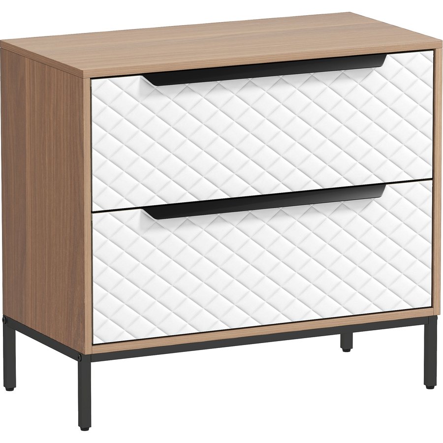 HOMCOM Kommode mit 2 Stoffschubladen, Schlafzimmerkommode, Fronten mit Rautenmuster, Schubladenschrank für Wohnzimmer, Büro, Ankleidezimmer, Natur und Weiß Aosom