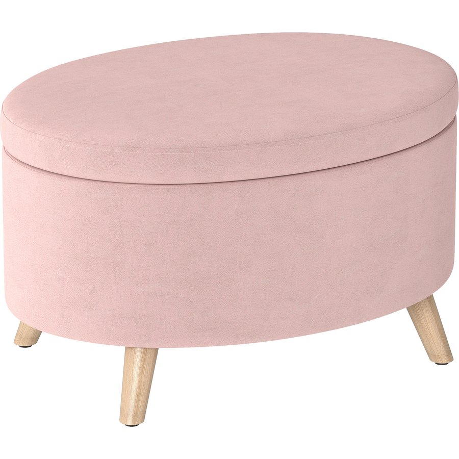 HOMCOM Ovaler Aufbewahrungs-Pouf, Aufbewahrungsbank, 71x51,5x42 cm, Samtbezogen, mit Massivholzbeinen, Tragkraft 120 kg, für Wohnzimmer, Schlafzimmer, Diele, Hellrosa Aosom