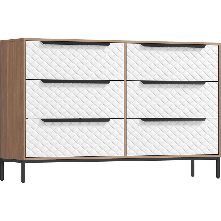 HOMCOM Kommode mit 6 Stoffschubladen, Schlafzimmerkommode, Fronten mit Diamantmuster, Kommode für Wohnzimmer, Büro, Ankleide, Natur und Weiß Aosom