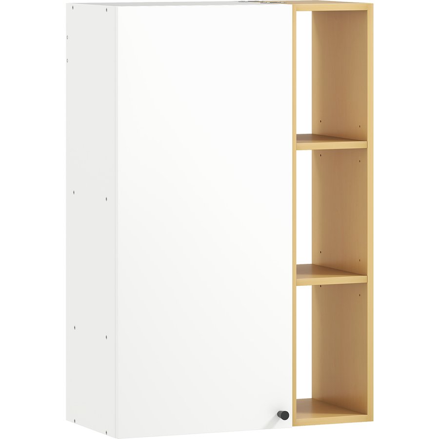 HOMCOM Wand-Badezimmerschrank mit Soft-Close-Tür, Hängeschrank mit verstellbaren Einlegeböden und 3 offenen Regalen, 59.5x30x90 cm, Weiß und Holzoptik Aosom