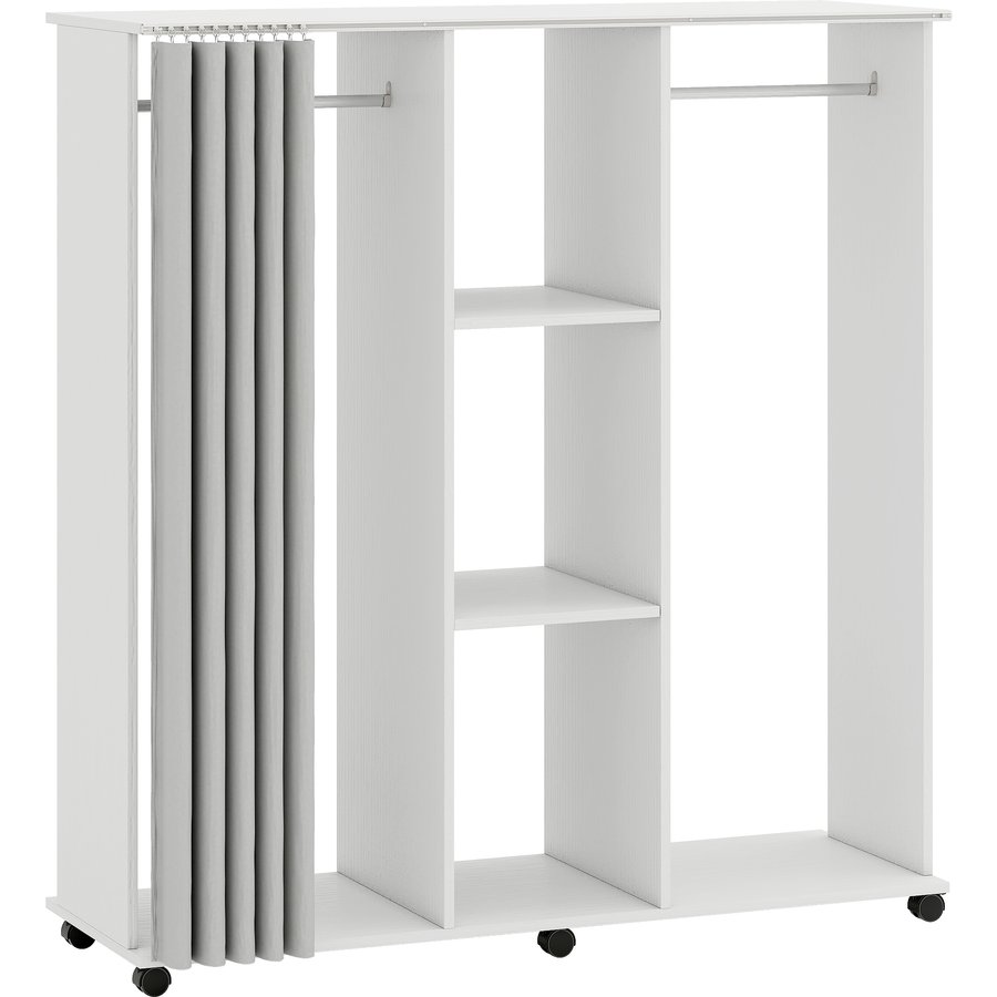 HOMCOM Kleiderschrank Garderobe Mobiles Aufbewahrungsmöbel 6 Rollen 120L x 40l x 128H cm weiß Aosom