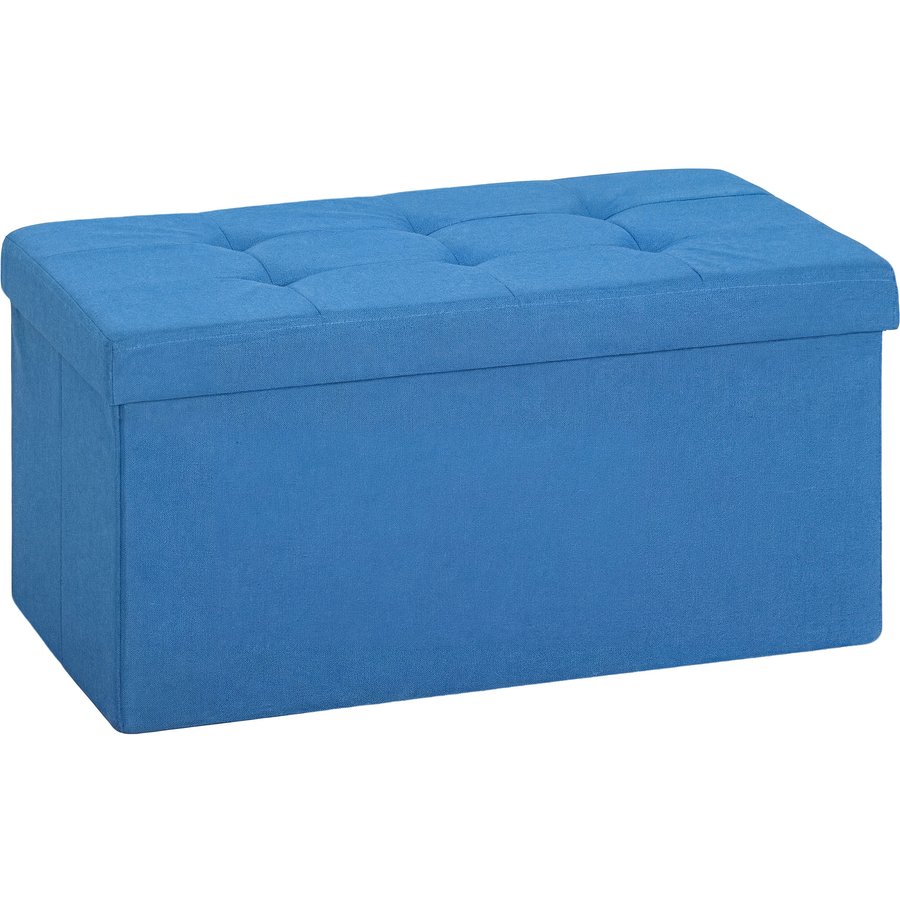 HOMCOM Aufbewahrungs-Pouf, Klappbare Aufbewahrungsbank, 84 L, 76x38x38 cm, Bezug aus synthetischem Leinen, Aufbewahrungs-Truhe, Belastbar bis 120 kg, Hocker für Wohnzimmer, Schlafzimmer, Flur, Hellblau Aosom