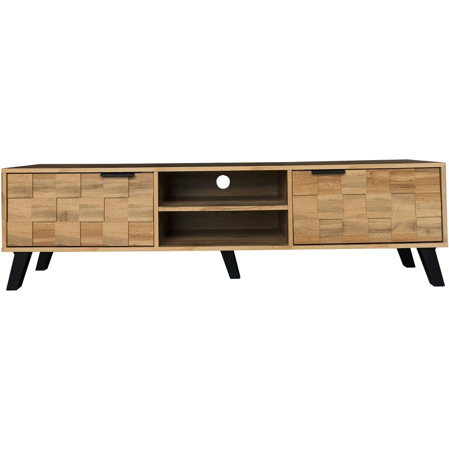Moderner TV-Schrank mit 2 Türen und 2 offenen Fächern, großzügigem Stauraum, 160,5x35,5x45 cm, Naturfarbe