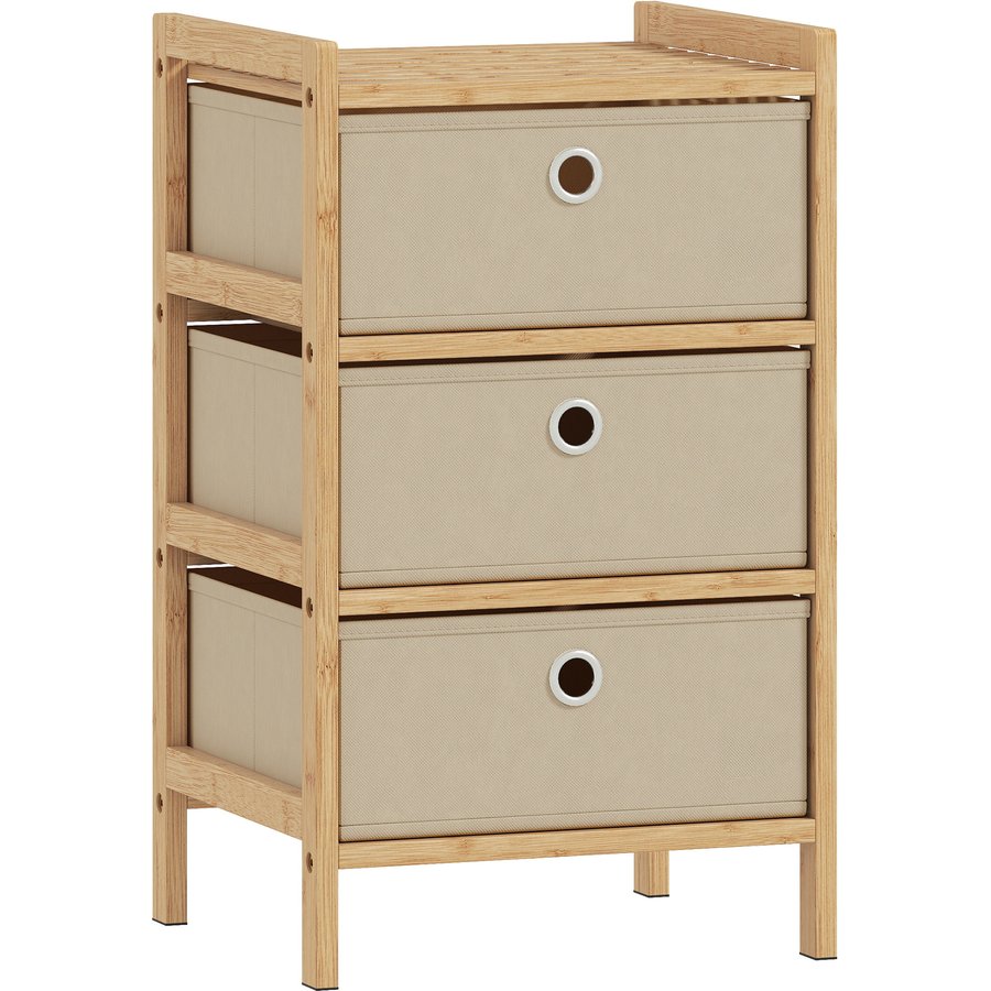HOMCOM Kommode mit 3 Stoffschubladen, Schlafzimmerkommode aus Bambus, Schubladenkommode für kleine Räume, Wohnzimmer, Büro, Ankleidezimmer, Creme und Natur Aosom