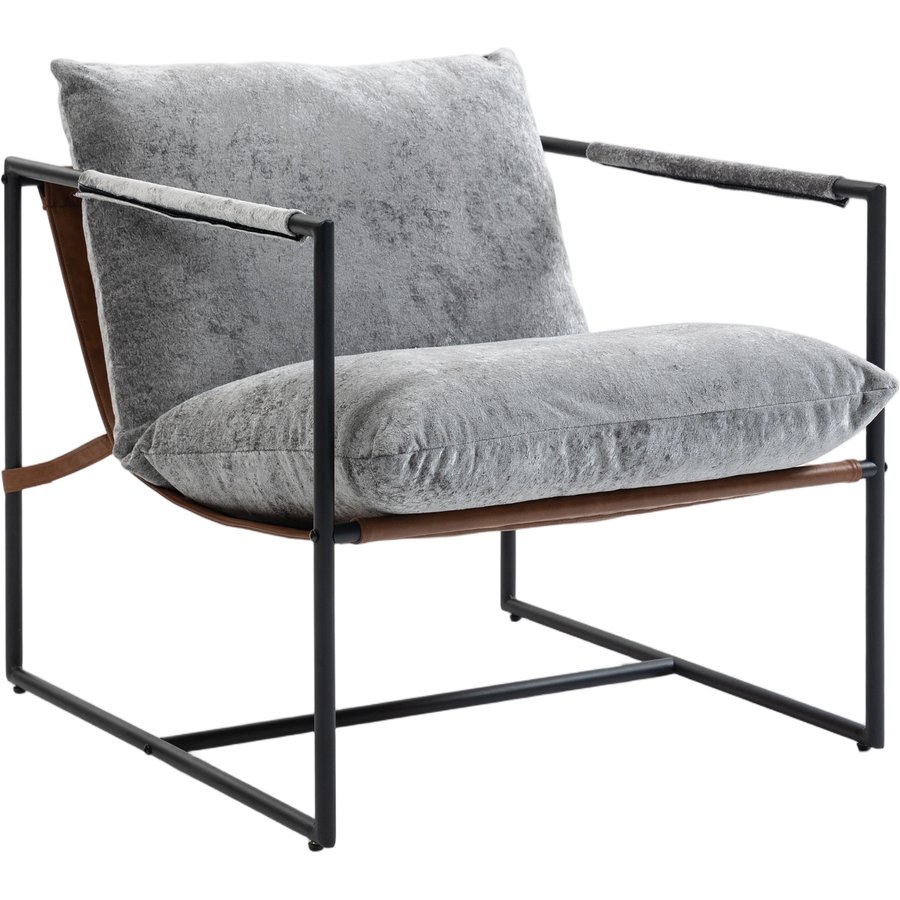 HOMCOM Wohnzimmerfauteuil, gepolsterter Beistellsessel aus bedrucktem Samt mit großer Sitzfläche und Stahlgestell, Sessel für Wohnzimmer, Schlafzimmer, Leseecken, hellgrau Aosom