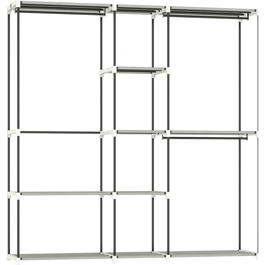 HOMCOM Kleiderschrank, Garderobe, 182x43x185 cm, offener Schrank mit 8 Stoffregalen, Kleiderstangen, Metallrahmen, für Schlafzimmer, Wohnzimmer, Ankleidezimmer, Hellgrau Aosom