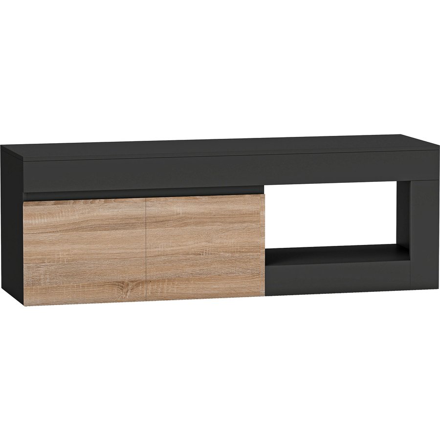 HOMCOM TV-Möbel 140 cm, TV-Schrank für Fernseher bis zu 152,4 cm mit 2 Soft-Close-Türen und offenem Fach, moderne TV-Bank für Wohnzimmer, Schlafzimmer, schwarz Aosom