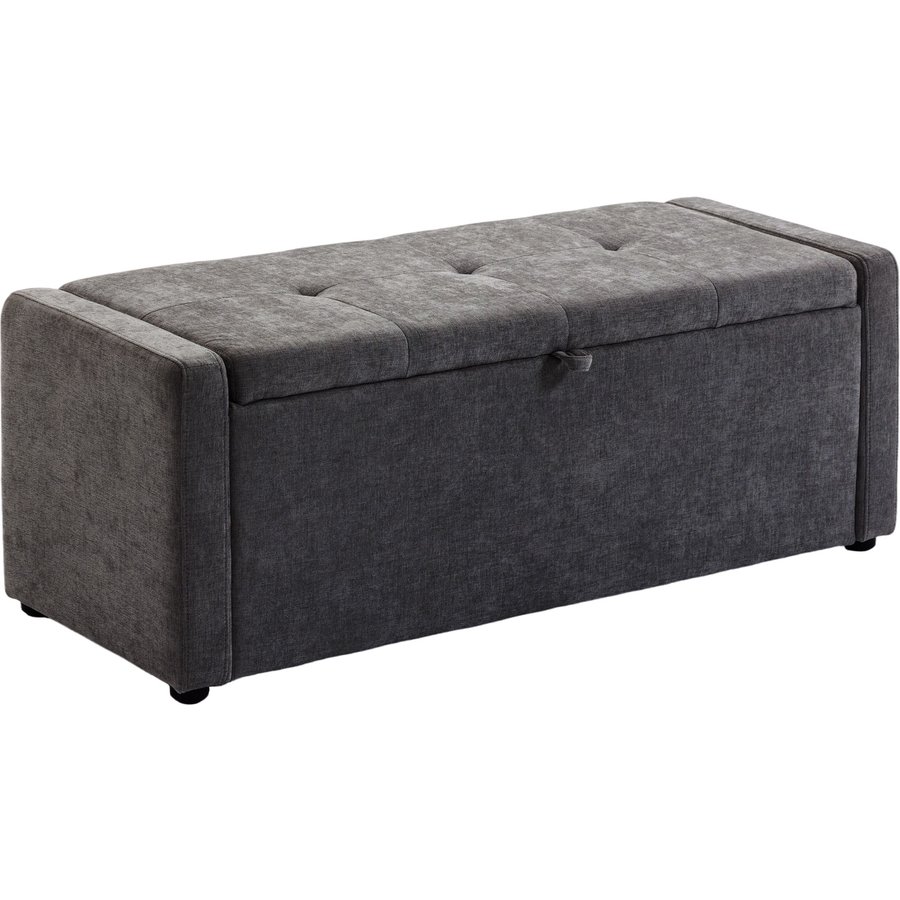 HOMCOM Aufbewahrungsbank, Bank am Fußende, gepolstert mit Leinenbezug, breite bequeme Sitzfläche, Aufbewahrungsbox für Wohnzimmer, Schlafzimmer, Flur, 122 x 48 x 44 cm, dunkelgrau Aosom
