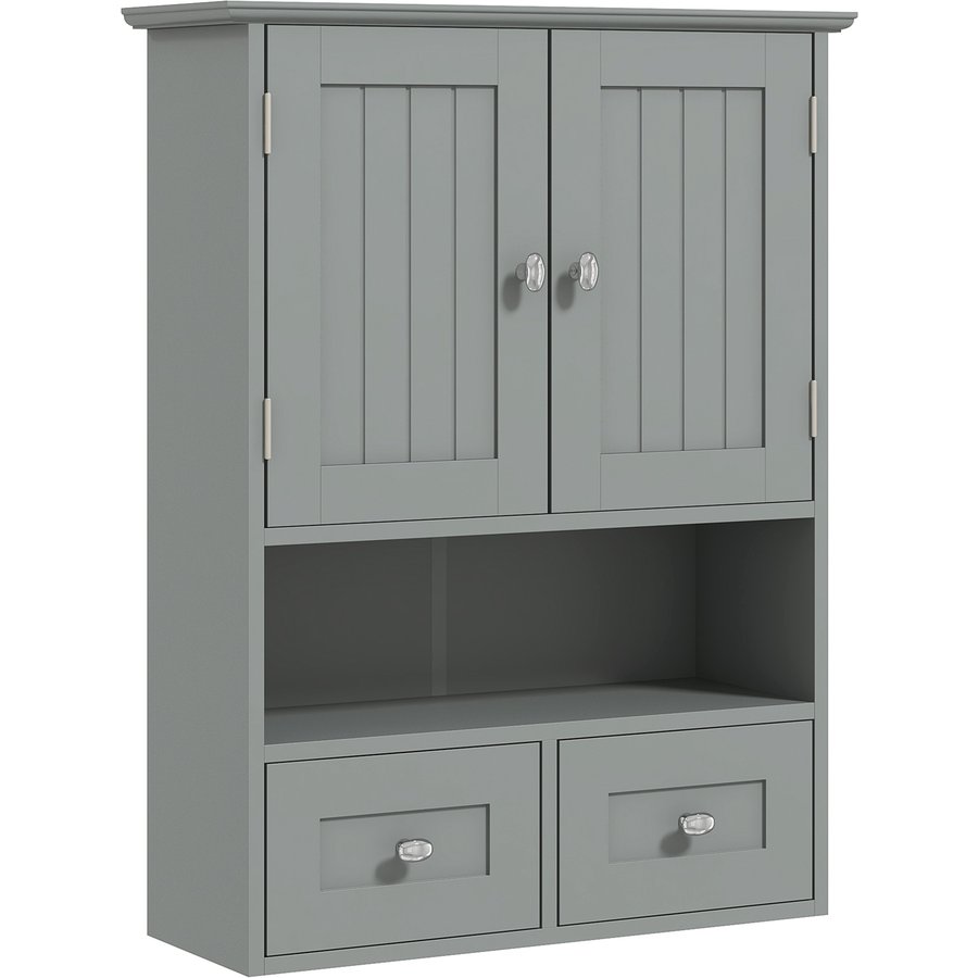 kleankin Badezimmer-Wandschrank, Toilettenschrank, mit Doppeltüren, offenem Fach, 2 Schubladen zur Aufbewahrung, 50,8l x 17,8P x 66H cm, grau Aosom