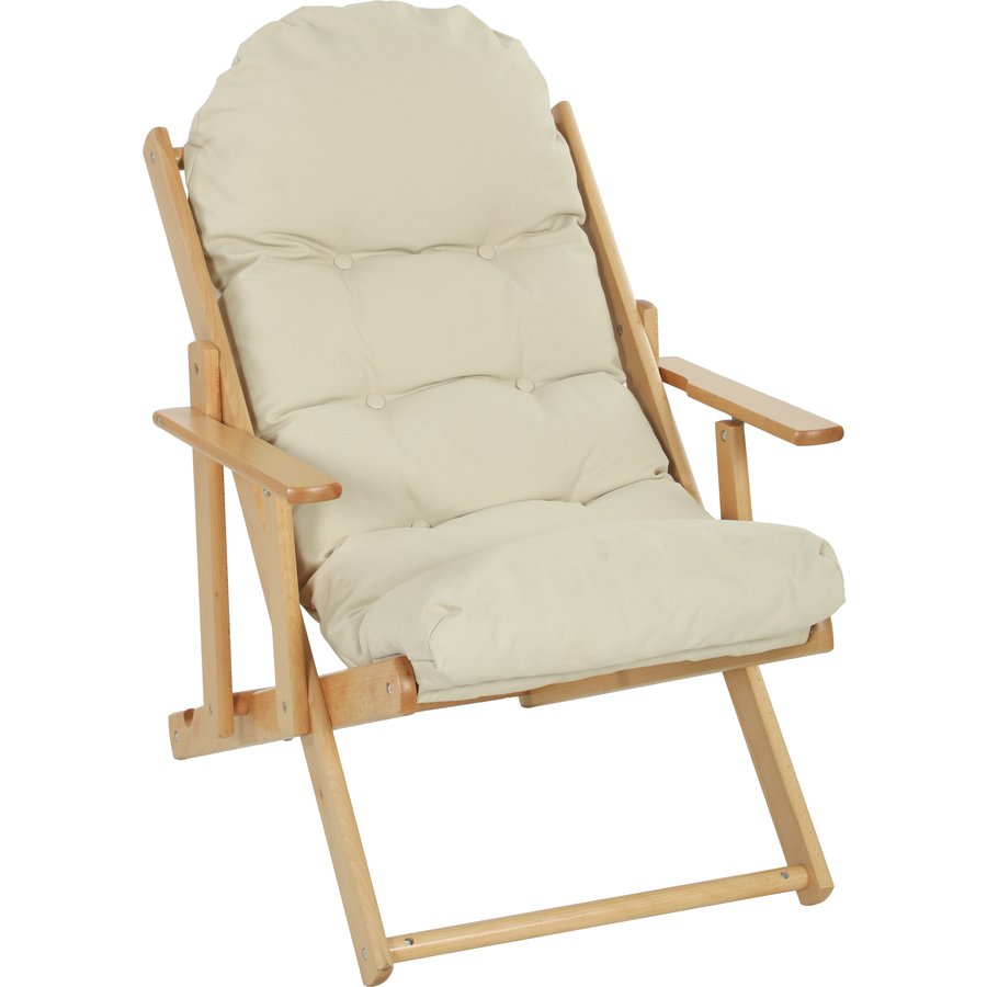 HOMCOM Klapp- und verstellbarer Wohnzimmer-Sessel aus Holz, komfortabler Relaxsessel mit dick gepolstertem, gestepptem Kissen - 71 x 89 x 96 cm Creme Aosom