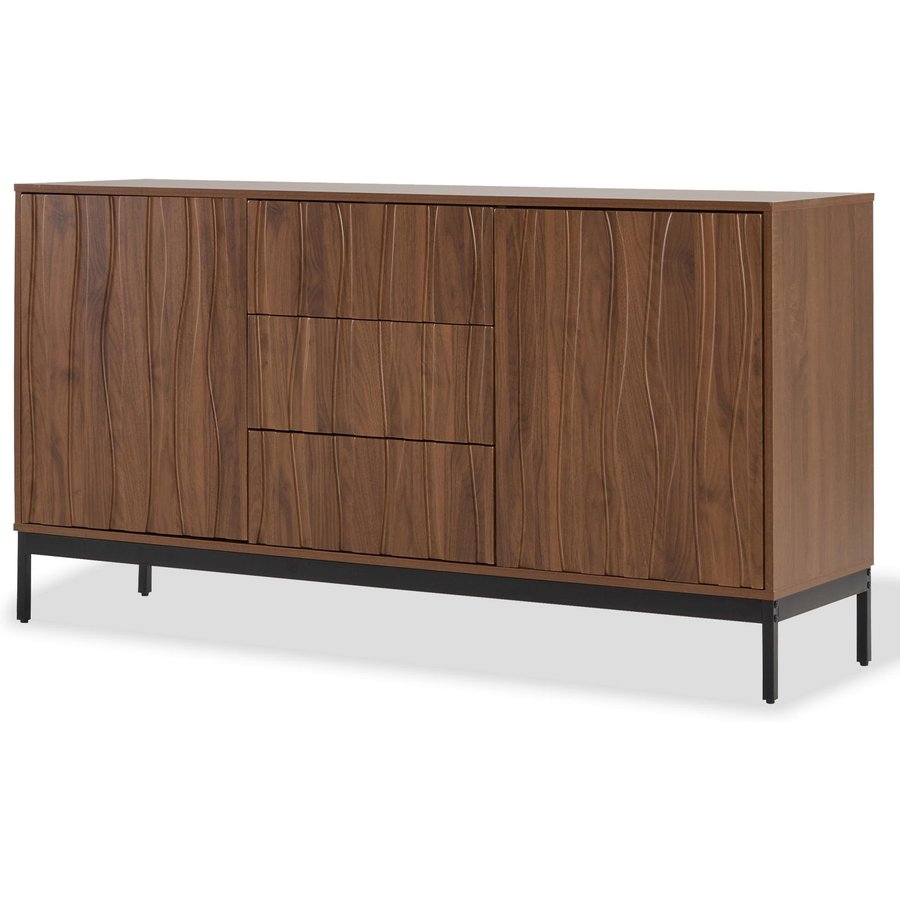 Sideboard mit 3 Schubladen, Mid Century Modern Dekorativer Schrank für Küche, Wohnzimmer, 150x40x80 cm, Braun
