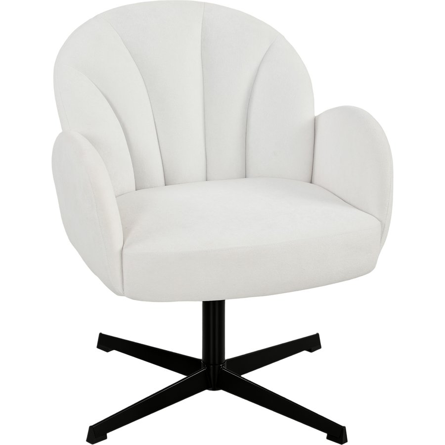 HOMCOM Drehbarer Wohnzimmer-Sessel, mit Samt bezogener Sessel mit muschelförmiger Rückenlehne, Sitz mit Federn, Kreuzfuß, Relax-Sessel für Schlafzimmer, Büro, Arbeitszimmer, Creme Aosom