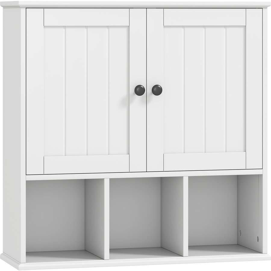 HOMCOM Wandhängender Badezimmerschrank, hängender Aufbewahrungsschrank für Badezimmer mit 2 Türen, höhenverstellbarem Einlegeboden und offenen Fächern, hängender WC-Schrank, 60 x 19,5 x 60 cm, weiß Aosom