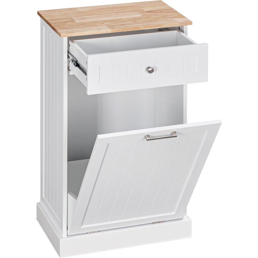 HOMCOM Küchen-Sideboard, Küchenmöbel mit Halter für 38-Liter-Müllbehälter, Schublade, Holzdekor, Rustikaler Stil, für Wohnzimmer, Wohnbereich, Esszimmer, 51x33.5x90 cm, Weiß Aosom