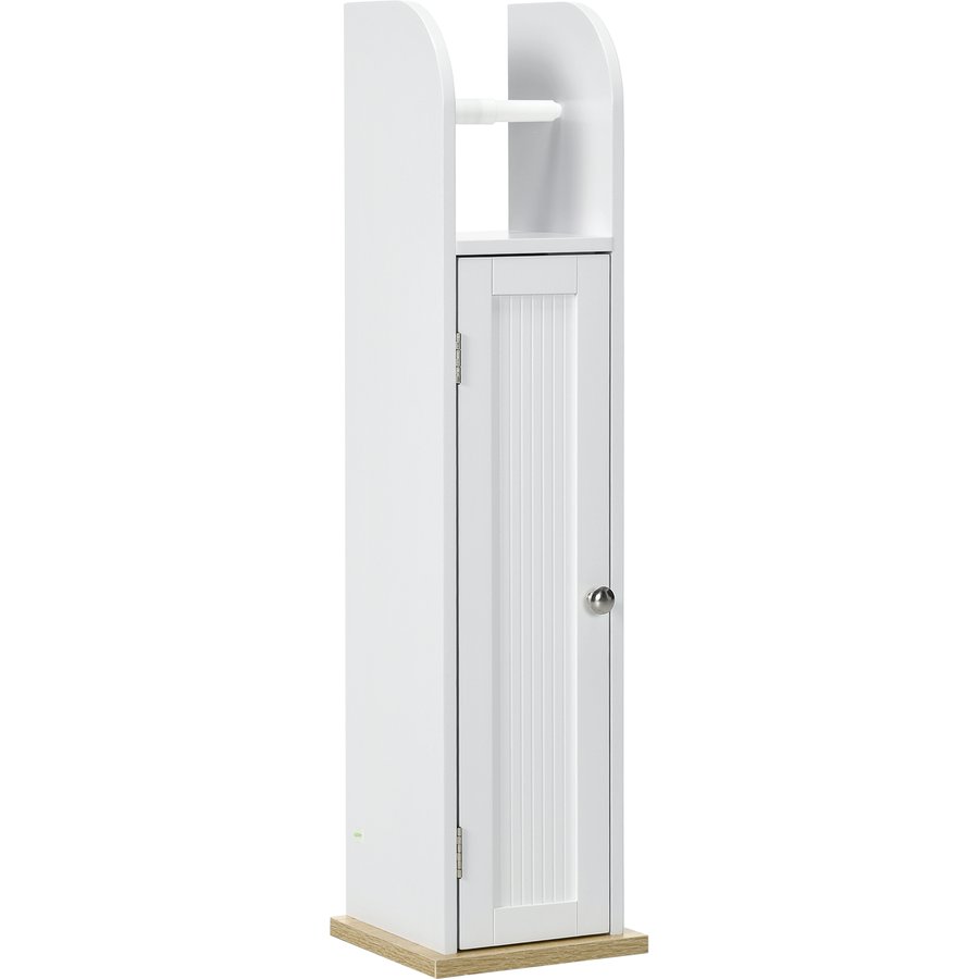 kleankin Schlanker Badezimmerschrank, platzsparender Badezimmerschrank mit Toilettenpapierhalter, verstellbare Einlegeböden, für Waschküche, Modern, 20x20x80 cm, Weiß Aosom