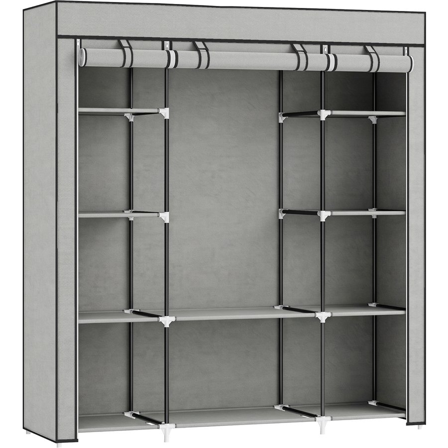 HOMCOM Stoff-Kleiderschrank, klappbarer Aufbewahrungsschrank fürs Schlafzimmer, mit Kleiderstange und Regalfächern, Garderobe/Ankleidezimmer, 150 x 43 x 162,5 cm, hellgrau Aosom