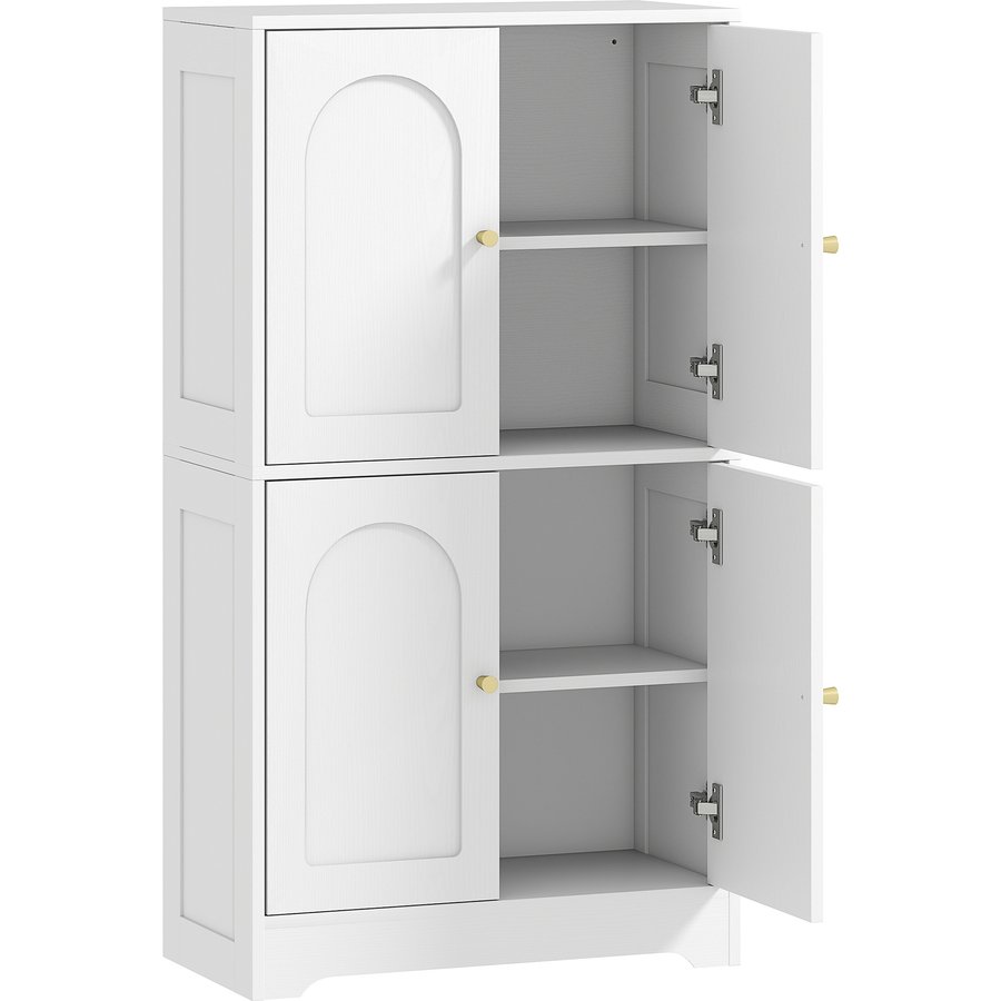 HOMCOM Küchenschrank, Aufbewahrungsmöbel, modernes Buffet mit 4 geschwungenen Türen und 2 verstellbaren Einlegeböden, für Esszimmer, Wohnzimmer, 60 x 30 x 110 cm, Weiß Aosom