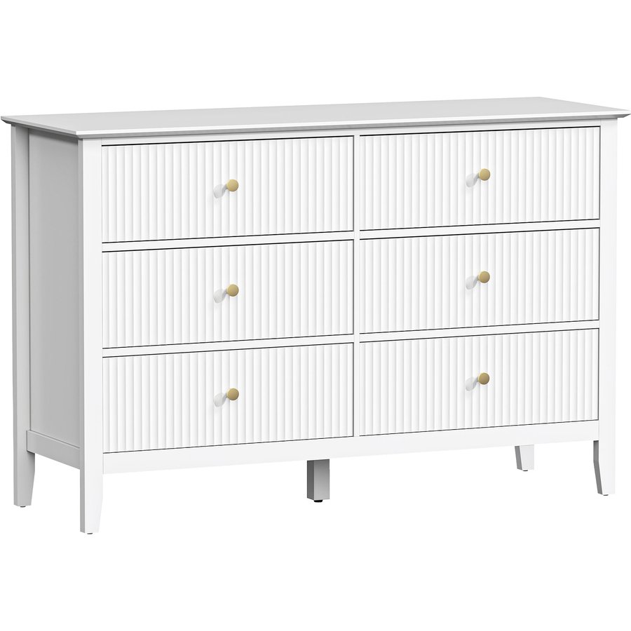 HOMCOM Kommode für Schlafzimmer, 6 Schubladen, modern gerillt mit Griffen und 5 Beinen, platzsparende Kommode für Flur, Wohnzimmer, Eingangsbereich, 120x40x78 cm, Weiß Aosom