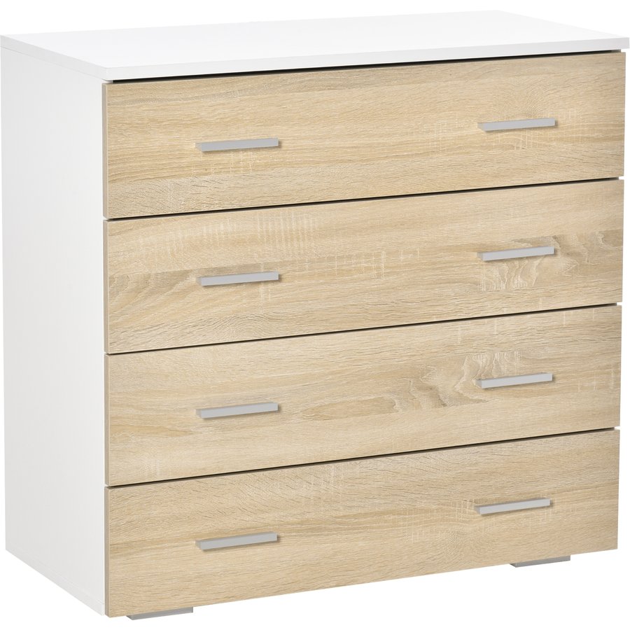 HOMCOM Kommode mit 4 Schubladen Badezimmerschrank Schubladenschrank für Schlafzimmer Wohnzimmer Eiche Weiß 76x35x72 cm Aosom