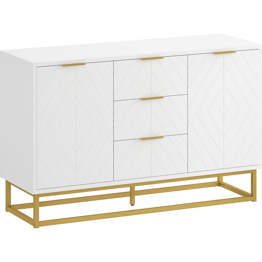 HOMCOM Sideboard Kommode Beistellschrank mit Schränke und Schubladen Goldsockel viel Stauraum Weiß MDF Stahl 120 x 40 x 76 cm Aosom