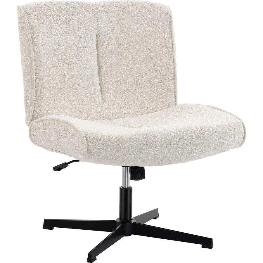 HOMCOM Sessel Drehbarer Loungesessel mit Samtoptik, Höhenverstellbarer Relaxsessel mit Kreuzbeinen aus Stahl, Dicke Gepolsterter Lesesessel Polstersessel für Wohnzimmer, Schlafzimmer, Cremeweiß Aosom