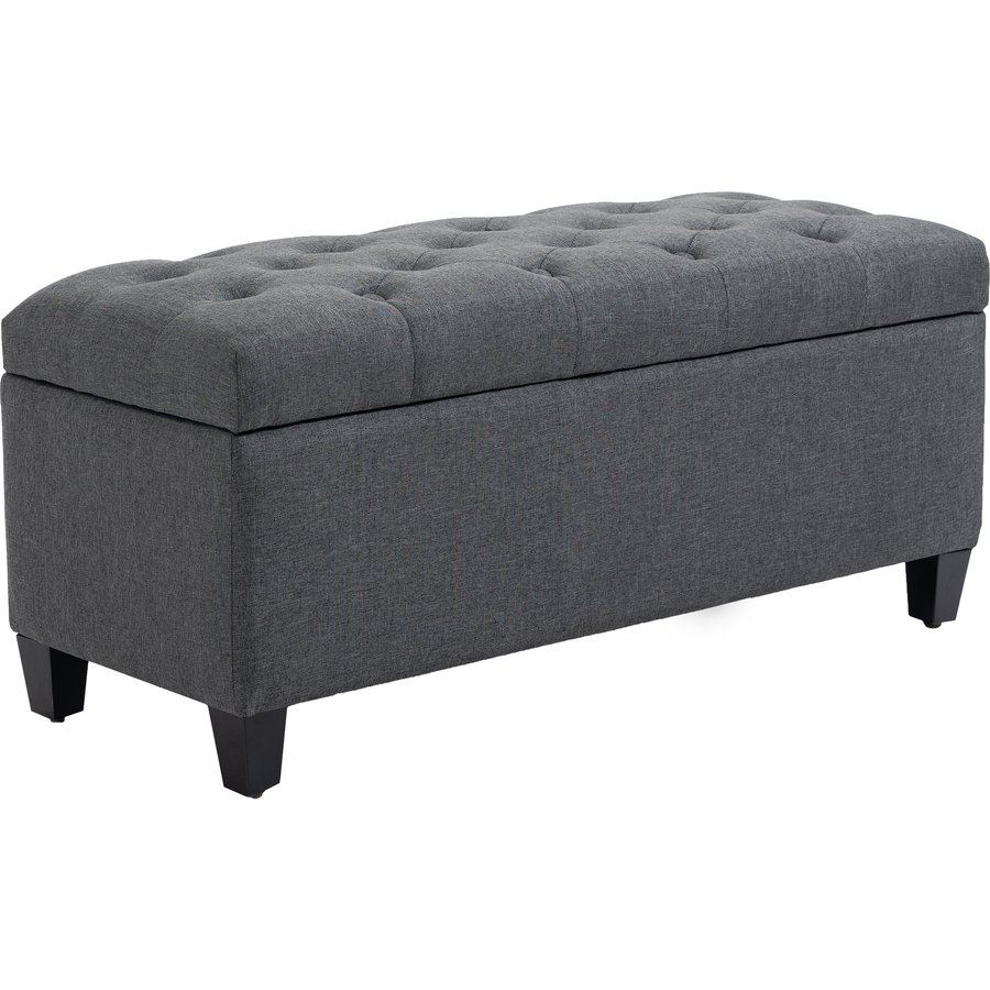 HOMCOM Sitzbank Polsterbank mit Stauraum 100 x 40 x 44 cm, Truhenbank aus leinenartigem Polyester und Gummiholz in Dunkelgrau Aosom.de