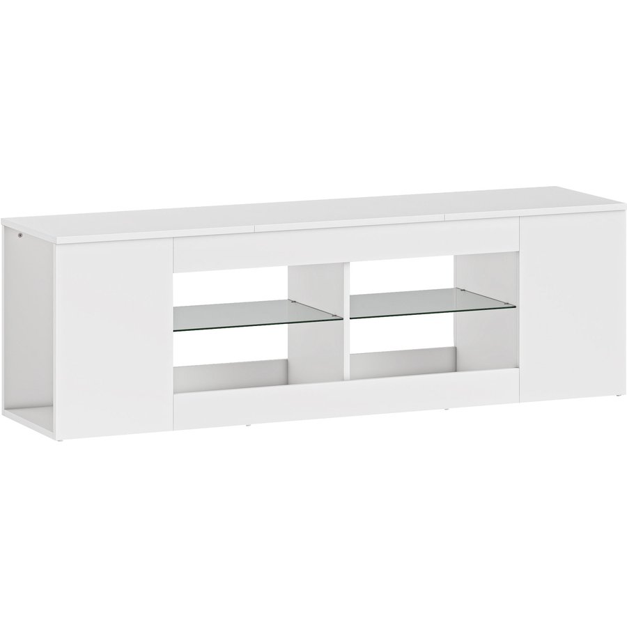 HOMCOM TV Schrank Lowboard 140 cm lang für Fernseher bis zu 65 Zoll, Fernsehtisch mit 6 Fächern, 2 Glasregalen für Wohnzimmer Weiß Aosom