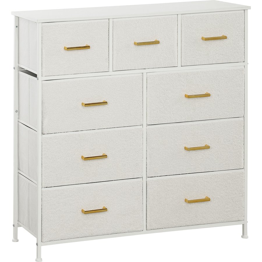 HOMCOM Kommode Sideboard mit 9 Stoffschubladen, Schubladenschrank mit Arbeitsplatte, Griff, Aufbewahrungsschrank für Wohnzimmer, Schlafzimmer, Cremeweiß Aosom