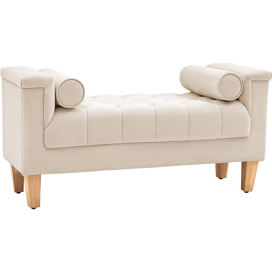 HOMCOM Sitzbank Polsterbank mit Chenille-Bezug, Armlehne Bettbank mit 2 Zylinder-Kissen, Holzrahmen, Schuhbank für Schlafzimmer, Wohnzimmer, Flur 115 x 44 x 58 cm Beige Aosom