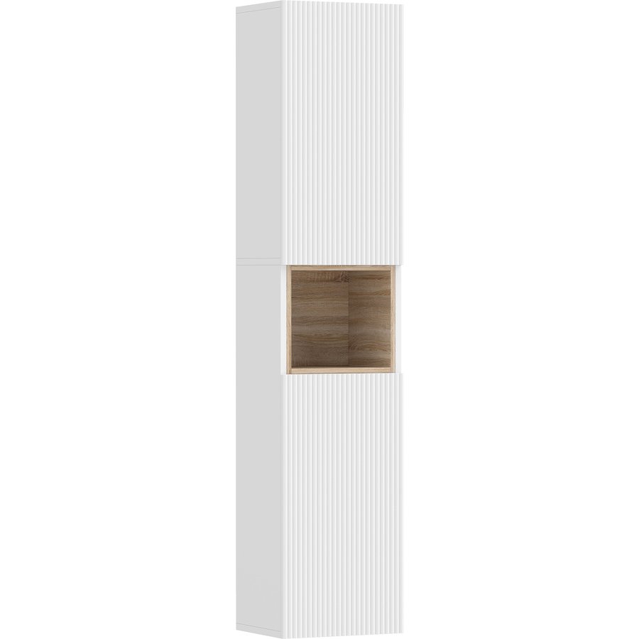 HOMCOM Badezimmerschrank schmaler Badschrank, Hochschrank mit 2 geriffelten Soft-Close-Türen, offenem Fach und verstellbaren Regalen, Nischenschrank für Badezimmer, Küche, 30 x 24 x 140 cm, Weiß Aosom