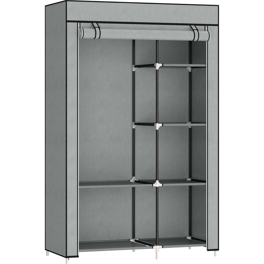 HOMCOM Kleiderschrank Stoffschrank, 6 Fächer, Grau, 103x43x162,5cm, Faltbare Garderobe in Vlies-Optik Aosom