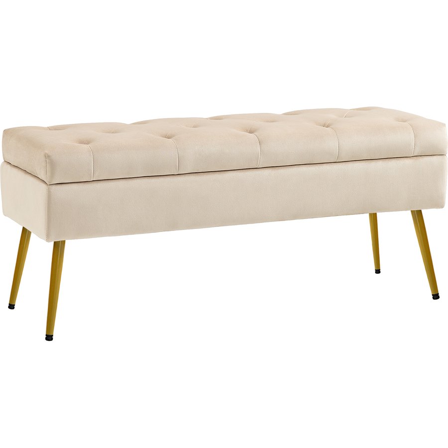 HOMCOM Sitzbank mit Stauraum, Polsterbank mit Deckel, Bettbank mit Samtoptik, für Flur Schlafzimmer Wohnzimmer, Metallrahmen 102 x 35 x 43 cm Beige Aosom