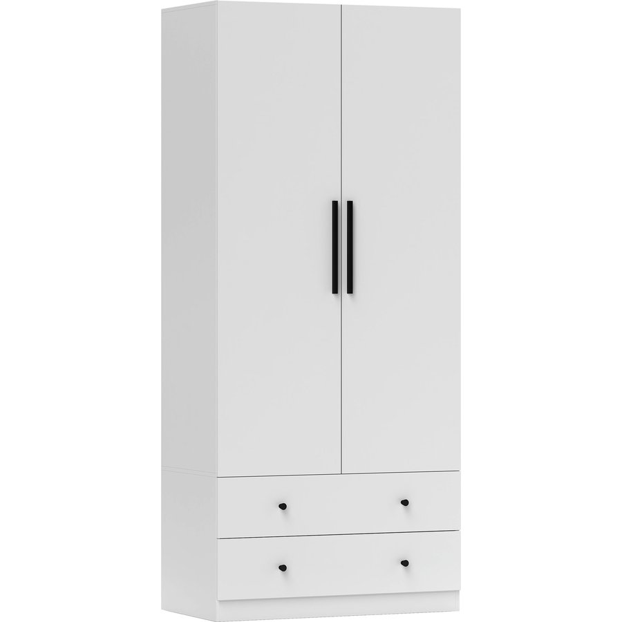 HOMCOM Kleiderschrank Mehrzweckschrank 2-türig mit Kleiderstange und 2 Schubladen Garderobenschrank für Schlafzimmer 79 x 43 x 180 cm Weiß Aosom