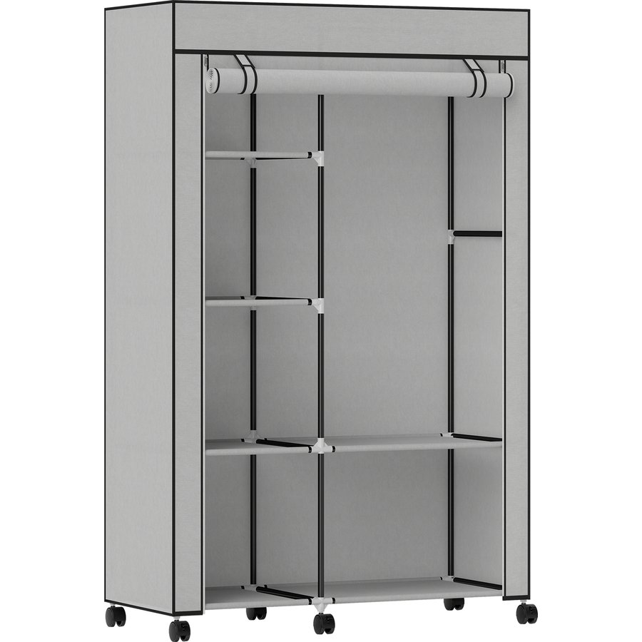 HOMCOM Stoffkleiderschrank mit Rollen, tragbarer Kleiderschrank mit Kleiderstange, 6 Regalen, Stahlrahmen, für Schlafzimmer oder Ankleidezimmer, 103 x 43 x 162,5 cm, Creme Aosom